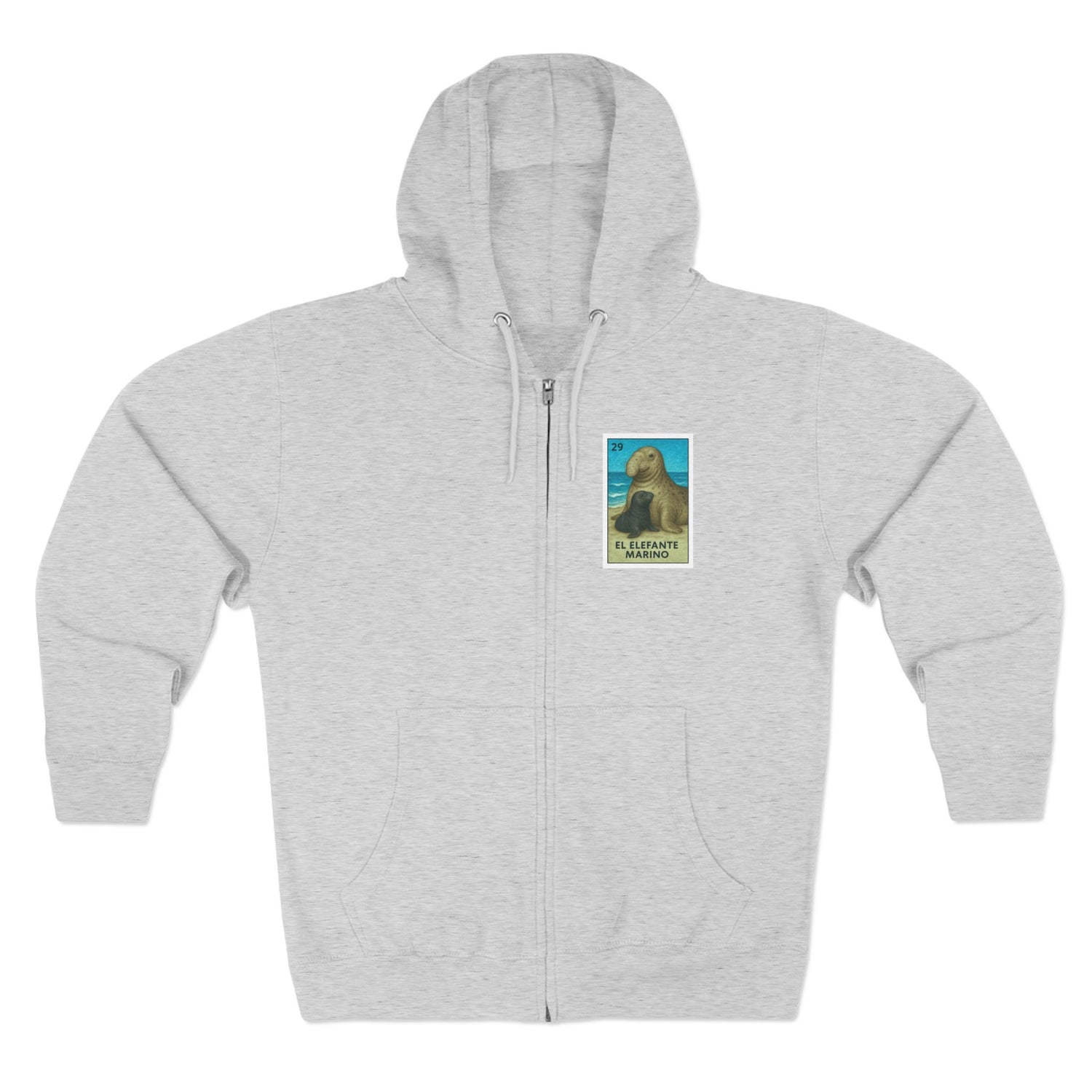 Elephant Seal Lotería Unisex - Zip Cotton Blend Fleece Hoodie (El Elefante Marino)