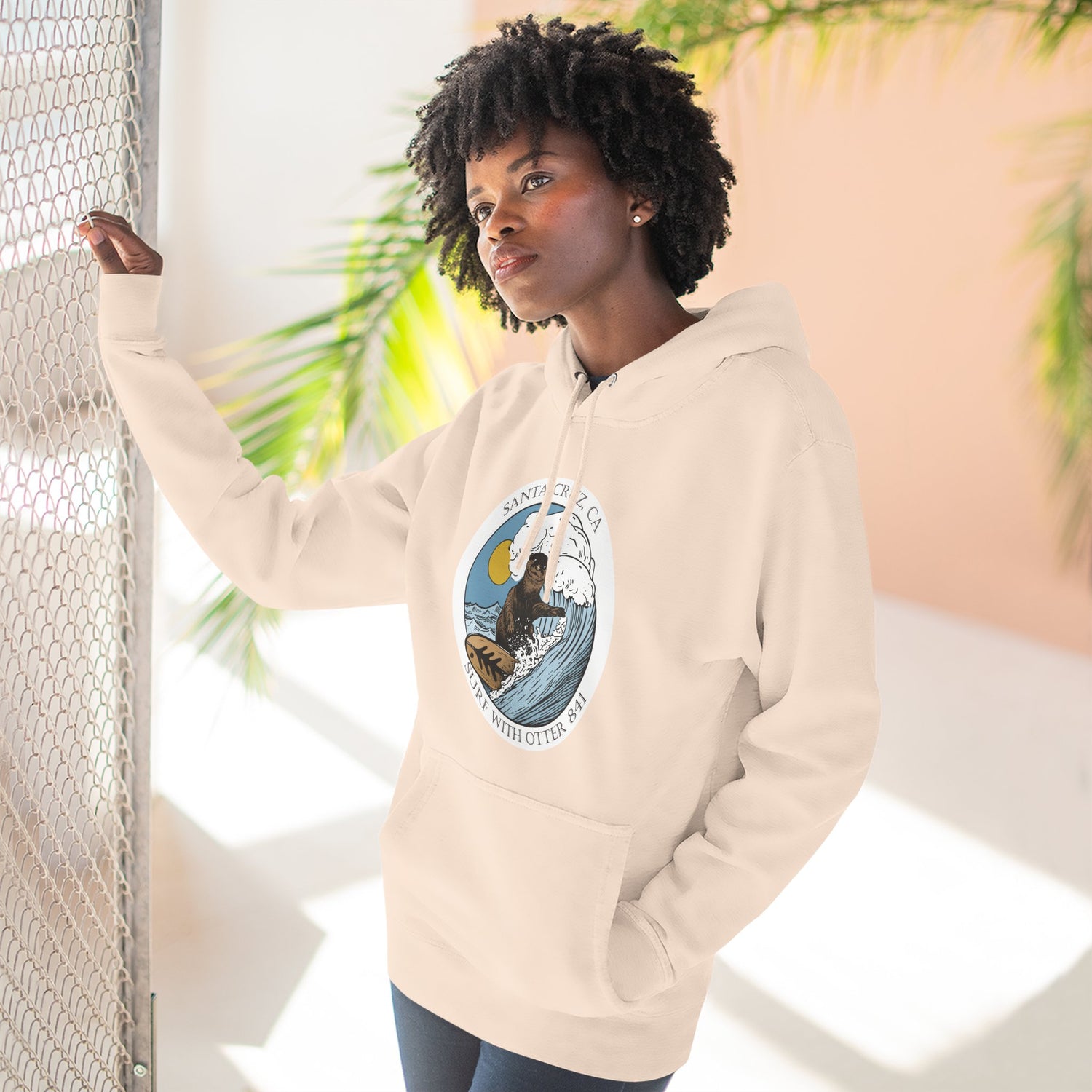 Surf with Otter 841 by Thiago Bianchini Unisex - Pull-Over Cotton Blend Fleece Hoodie