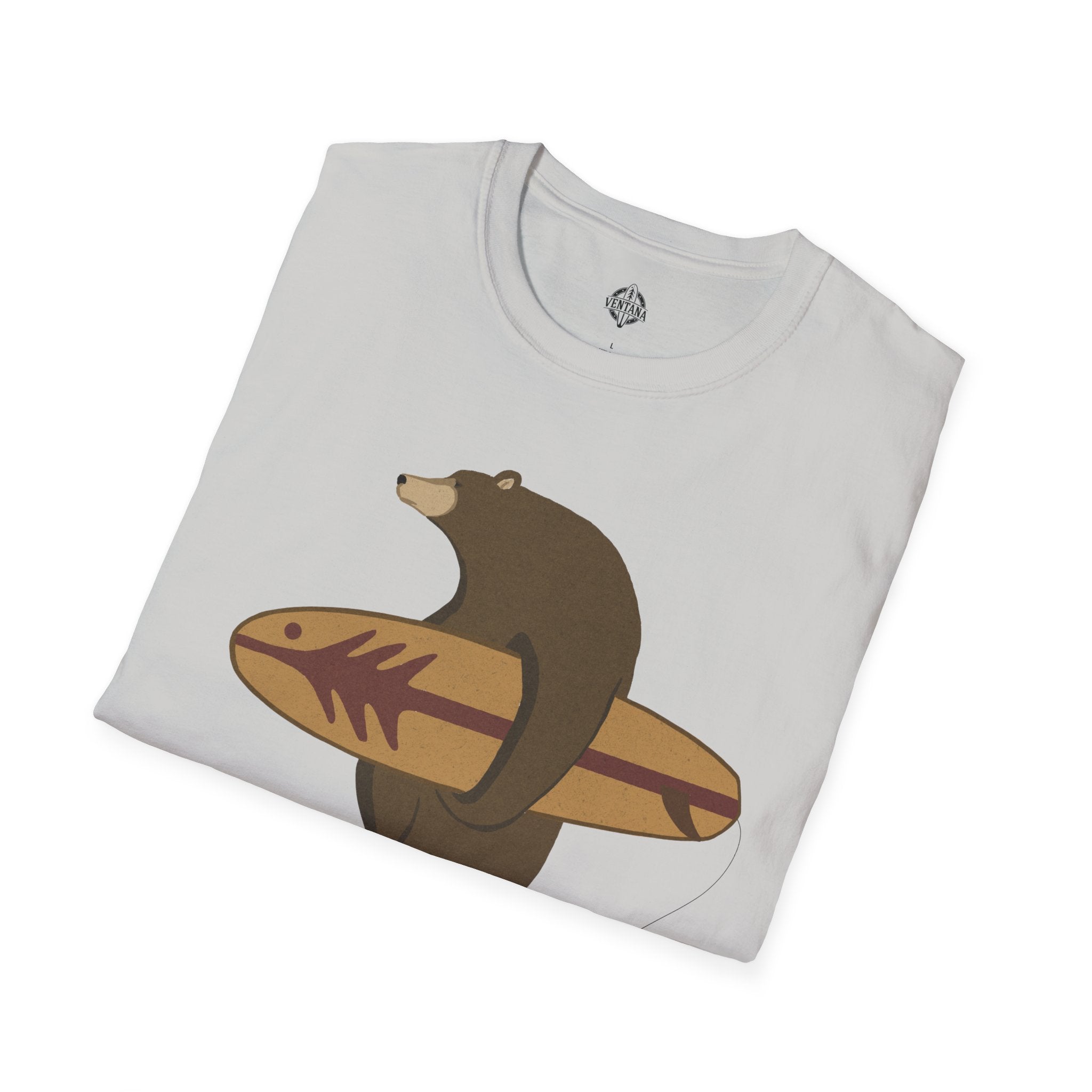Surfing Grizzly Bear by Fabian Lavater Unisex - Soft Style U.S. Cotton T-Shirt