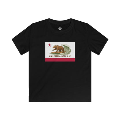 California Surfing Bear Flag Kids - Soft Style U.S. Cotton T-Shirt