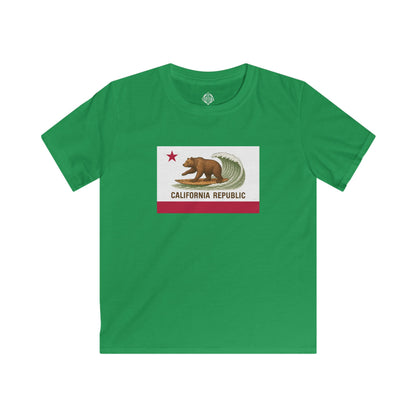 California Surfing Bear Flag Kids - Soft Style U.S. Cotton T-Shirt