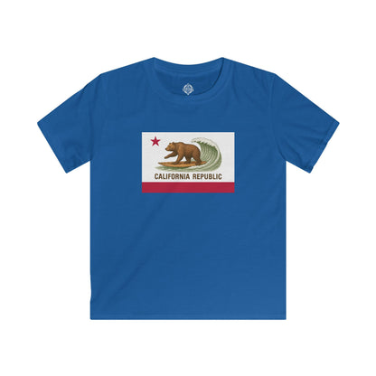 California Surfing Bear Flag Kids - Soft Style U.S. Cotton T-Shirt