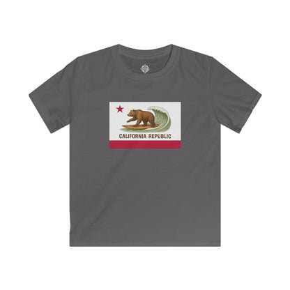 California Surfing Bear Flag Kids - Soft Style U.S. Cotton T-Shirt