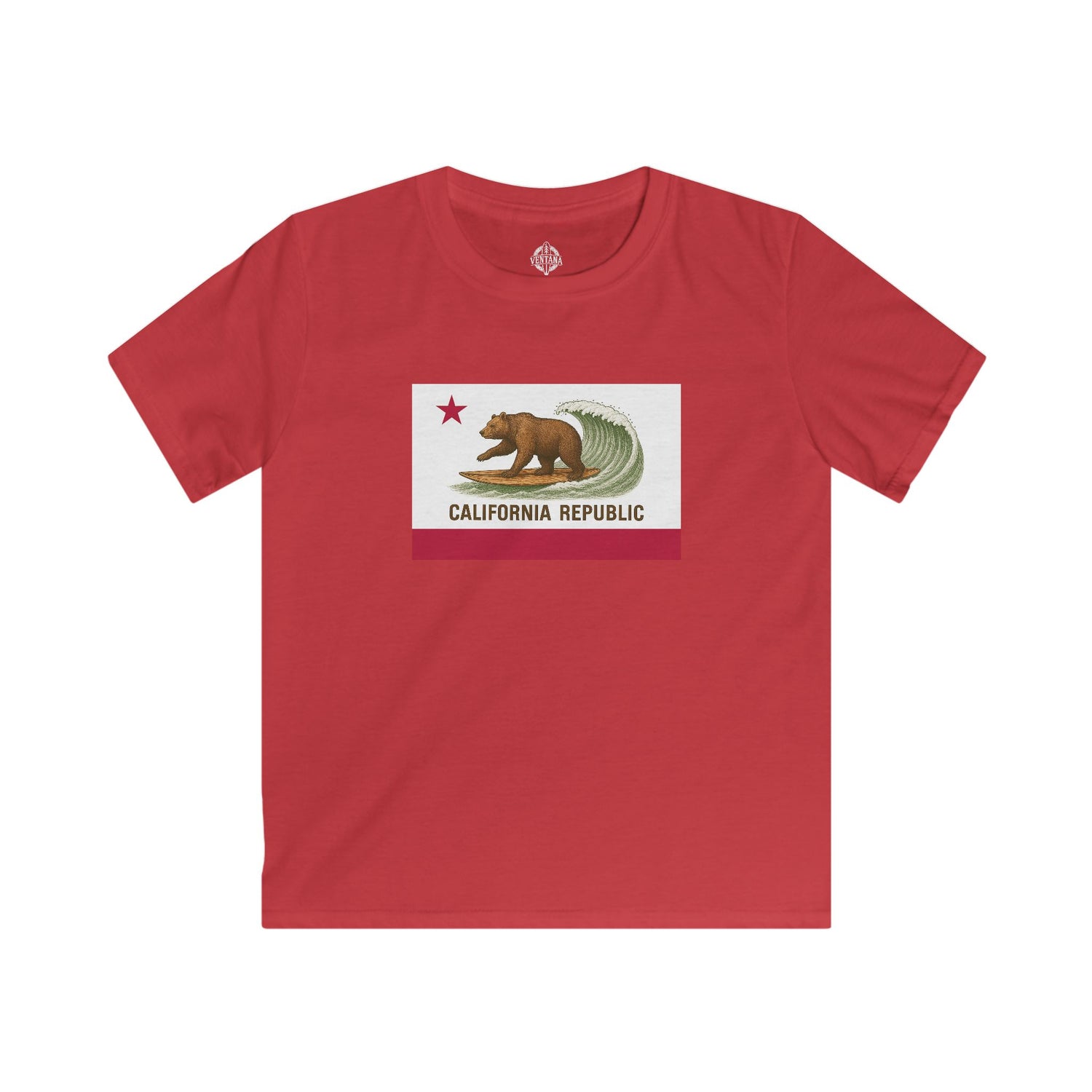 California Surfing Bear Flag Kids - Soft Style U.S. Cotton T-Shirt