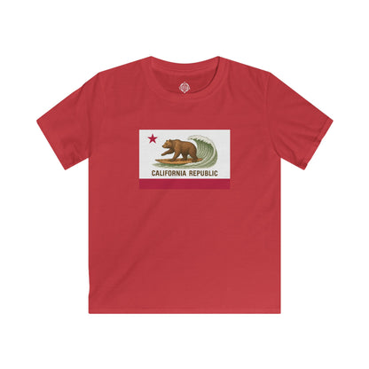 California Surfing Bear Flag Kids - Soft Style U.S. Cotton T-Shirt
