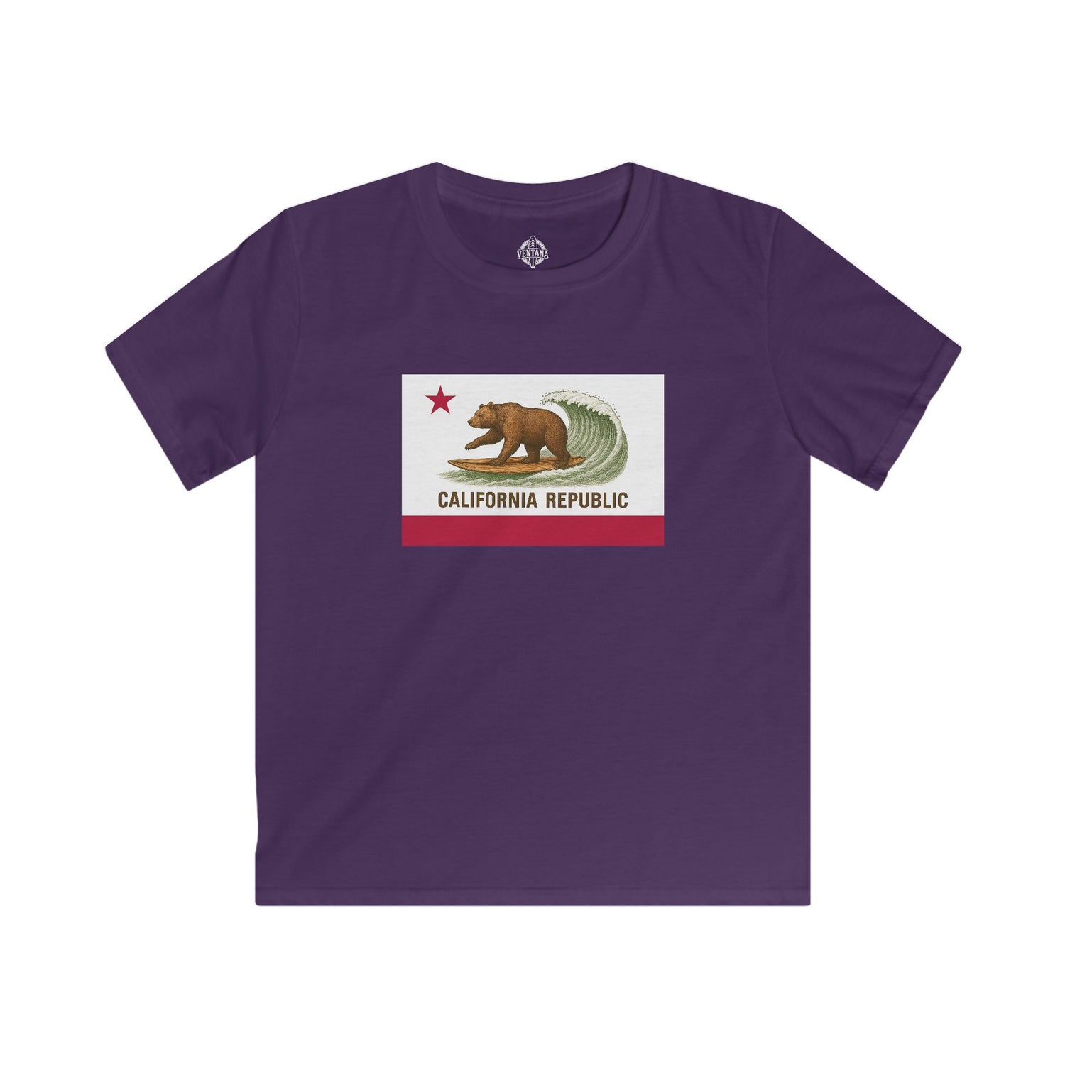 California Surfing Bear Flag Kids - Soft Style U.S. Cotton T-Shirt