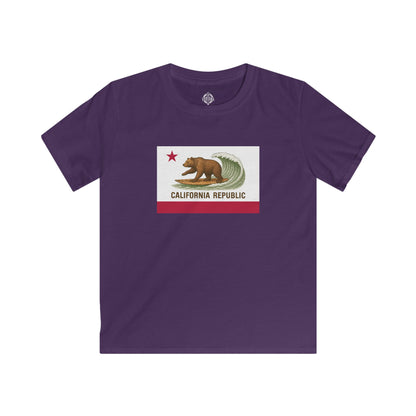 California Surfing Bear Flag Kids - Soft Style U.S. Cotton T-Shirt