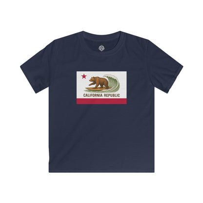 California Surfing Bear Flag Kids - Soft Style U.S. Cotton T-Shirt