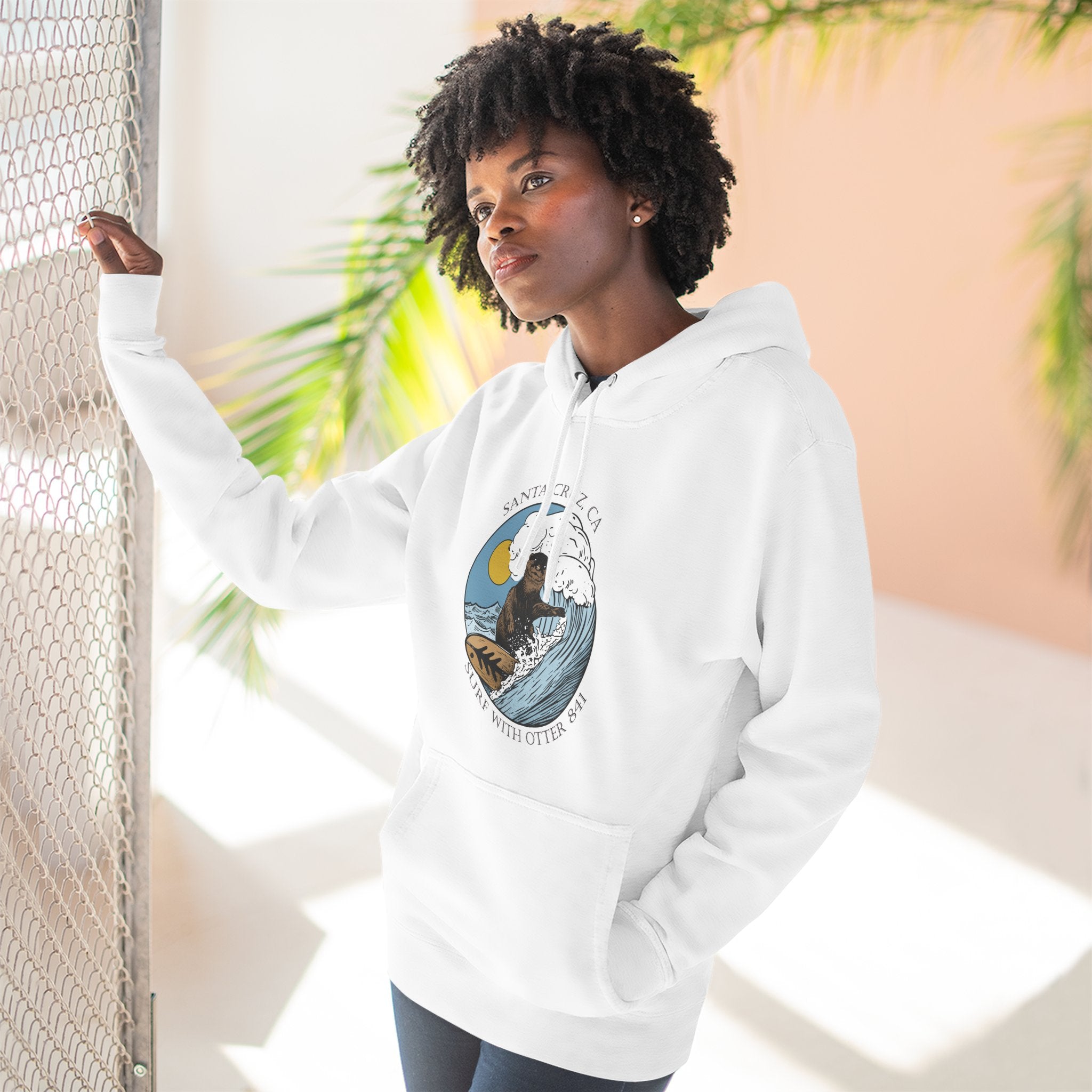 Surf with Otter 841 by Thiago Bianchini Unisex - Pull-Over Cotton Blend Fleece Hoodie