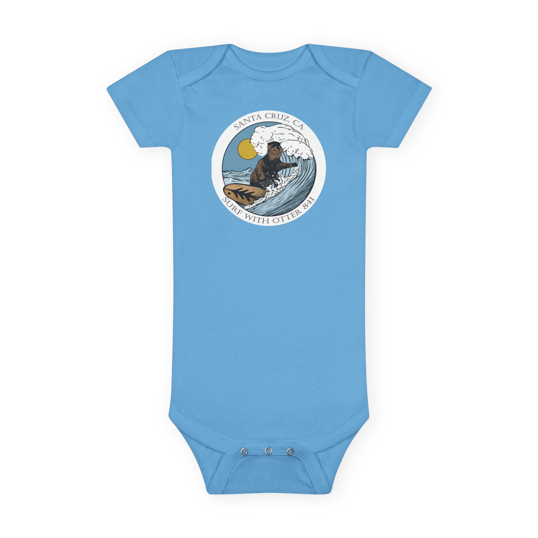 Surf with Otter 841 by Thiago Bianchini - Baby Short Sleeve 100% Cotton Onesie