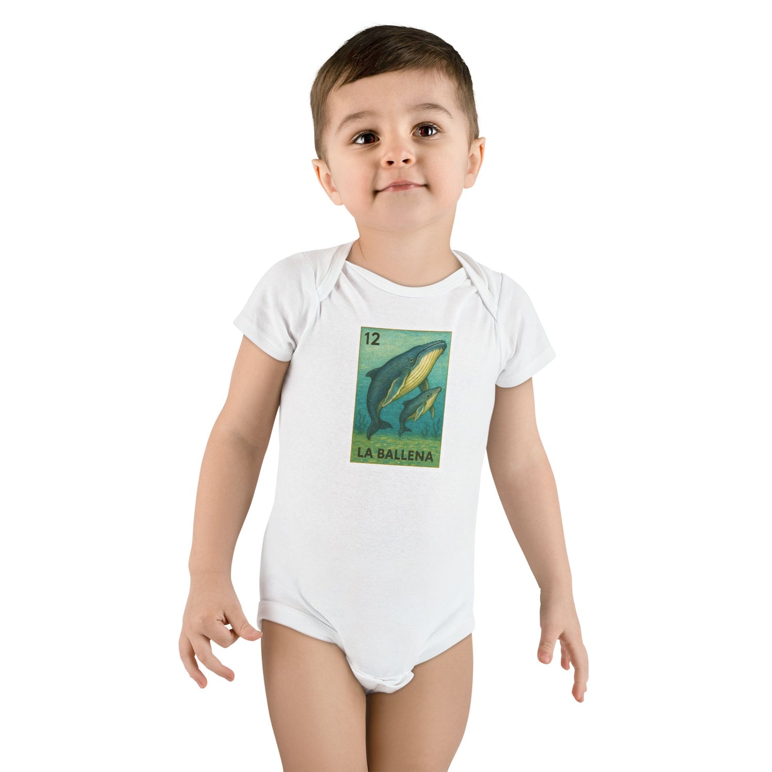 Whale Lotería - Baby Short Sleeve 100% Cotton Onesie (La Ballena)