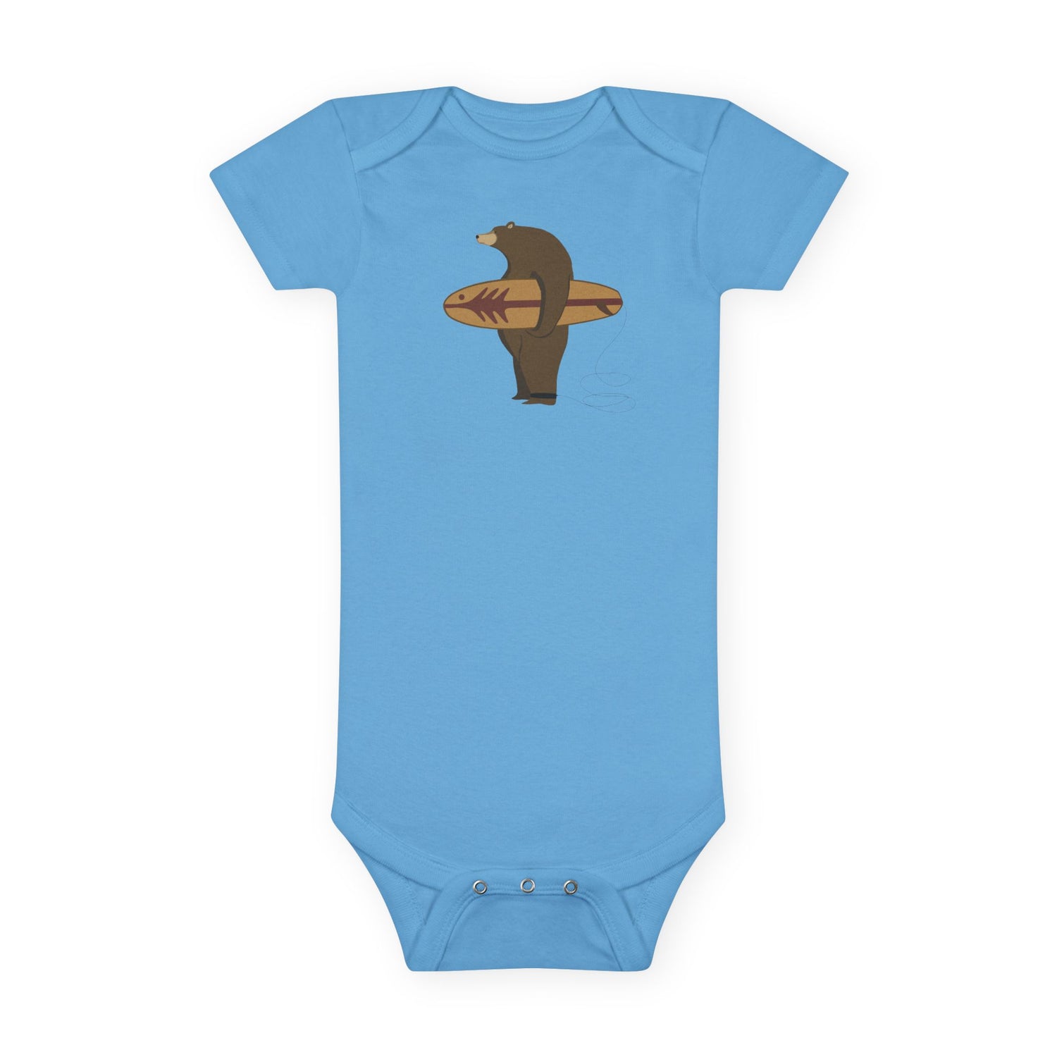 Surfing Grizzly Bear by Fabian Lavater - Baby Short Sleeve 100% Cotton Onesie
