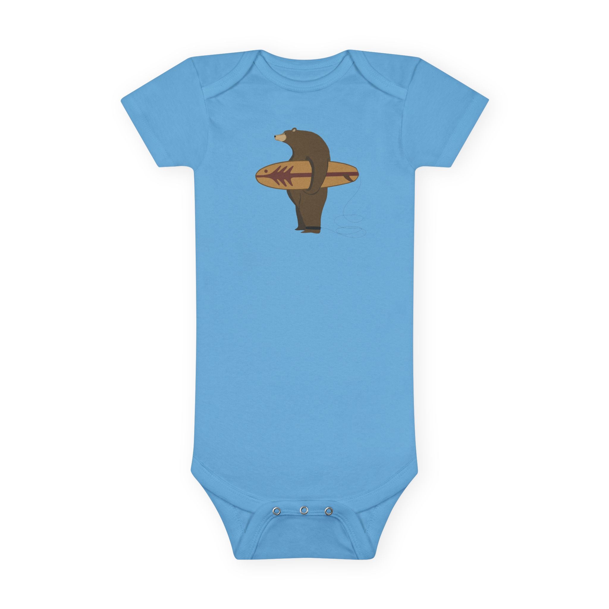 Surfing Grizzly Bear by Fabian Lavater - Baby Short Sleeve 100% Cotton Onesie