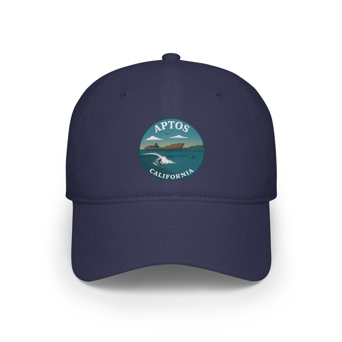 Navy blue cap with a circular logo featuring &
