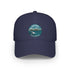 Navy blue cap with a circular logo featuring &