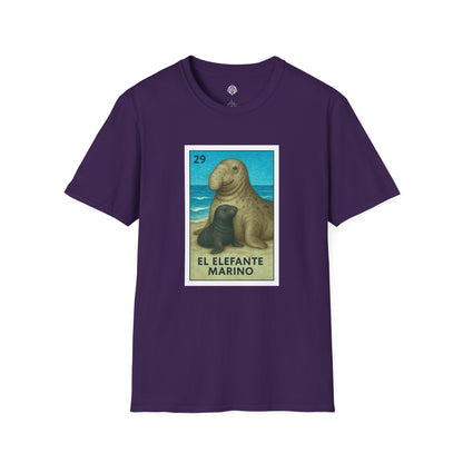 Elephant Seal Lotería Unisex - Soft Style U.S. Cotton T-Shirt (El Elefante Marino)