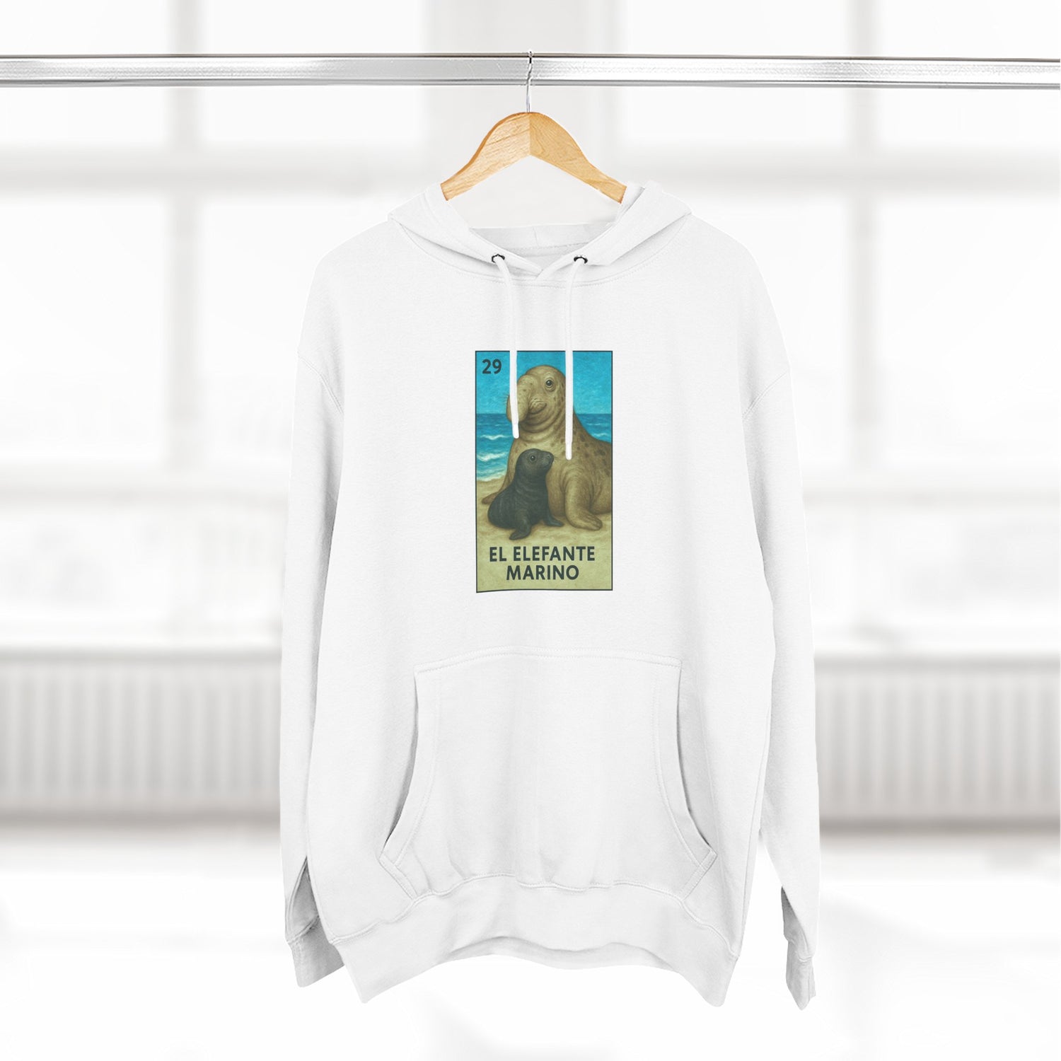 Elephant Seal Lotería Unisex - Pull-Over Cotton Blend Fleece Hoodie (El Elefanto Marino)