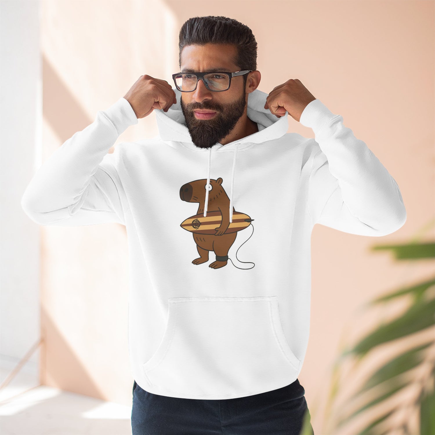 Capybara Surfer Unisex - Pull-Over Cotton Blend Fleece Hoodie