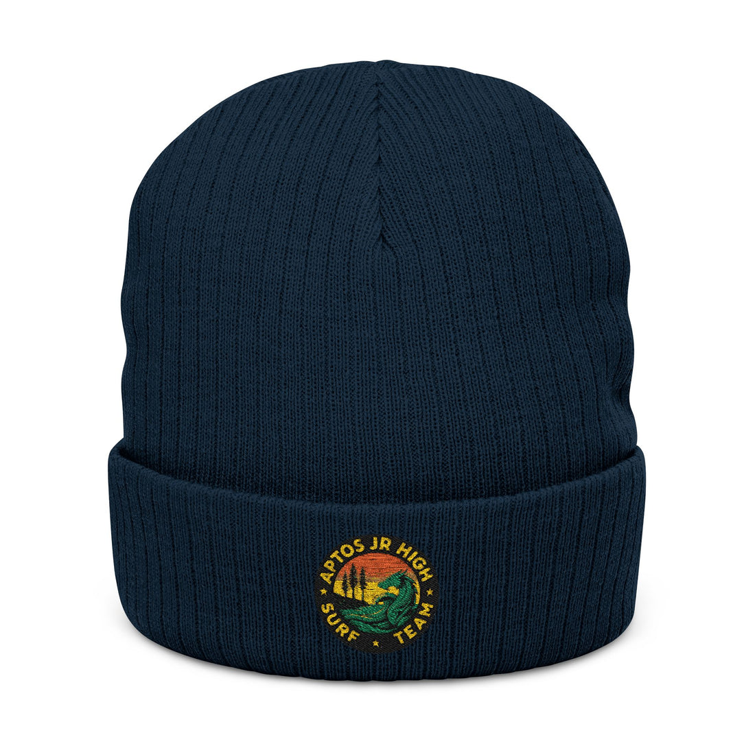 Aptos Junior High Surf Team - Embroidered Unisex Ribbed Knit Beanie with Recycled Polyester