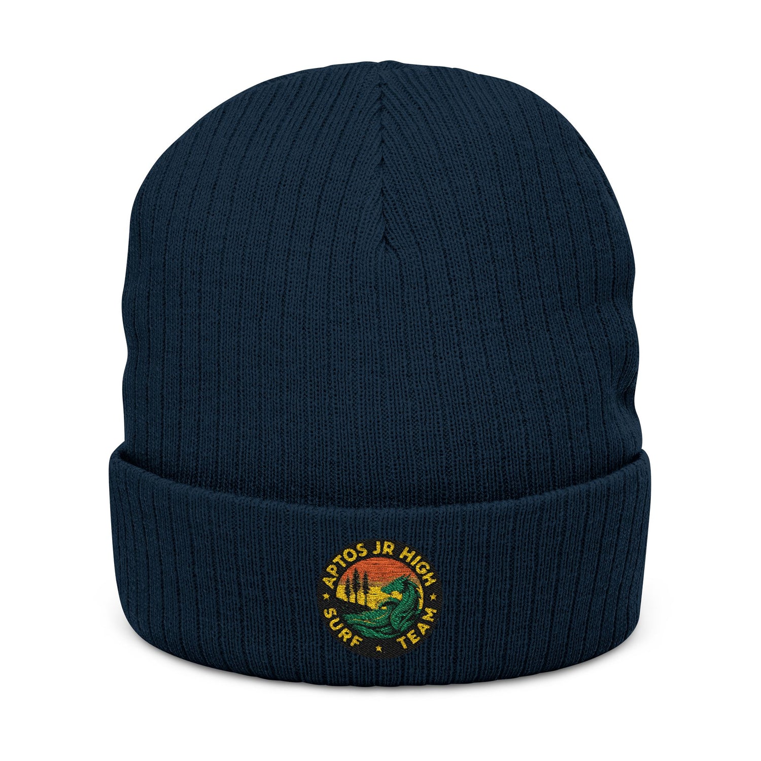 Aptos Junior High Surf Team - Embroidered Unisex Ribbed Knit Beanie with Recycled Polyester