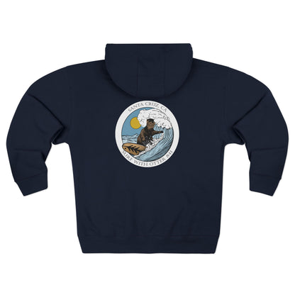 Surf with Otter 841 by Thiago Bianchini Unisex - Zip Cotton Blend Fleece Hoodie