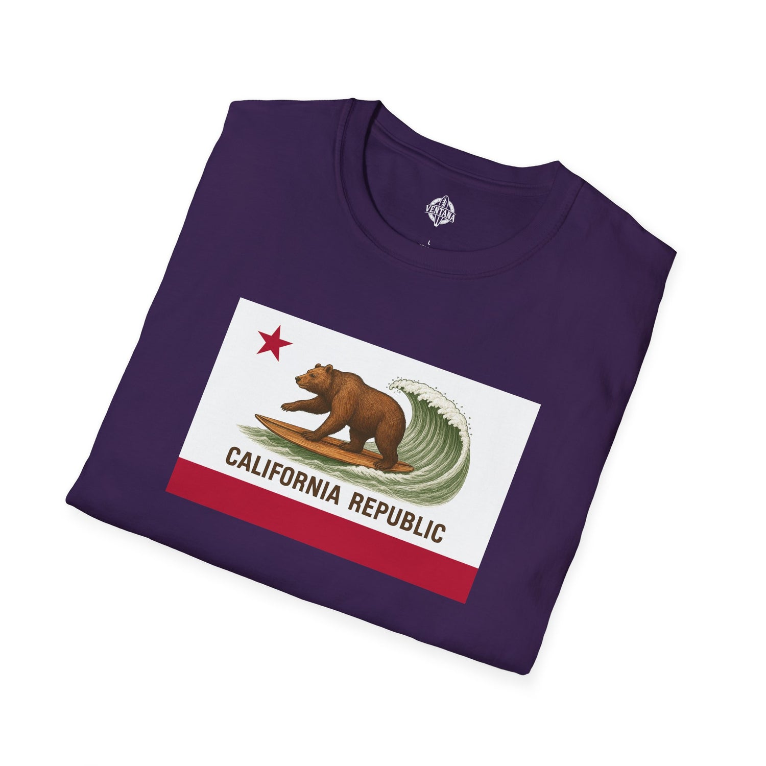 California Surfing Bear Flag Unisex - Soft Style U.S. Cotton T-Shirt