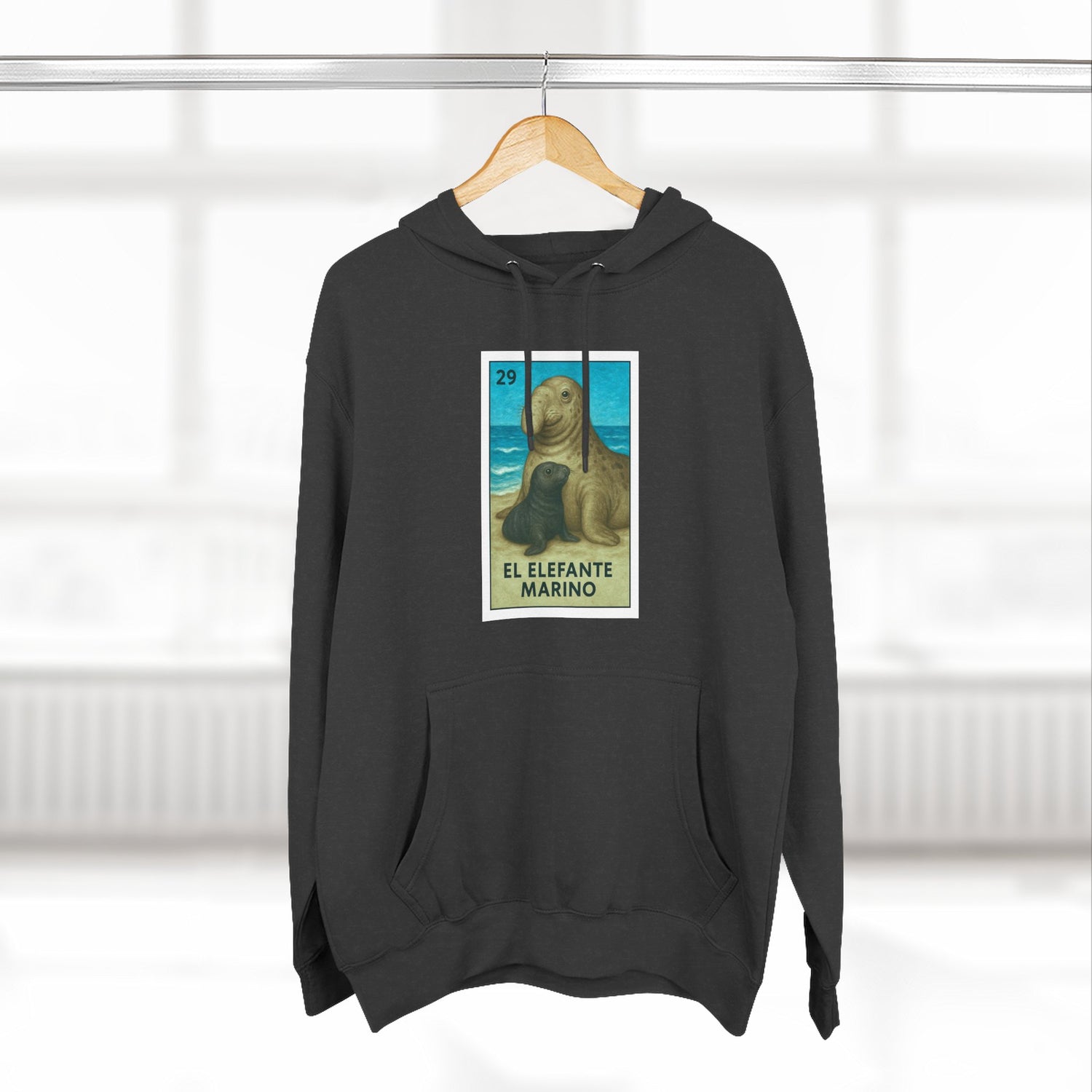 Elephant Seal Lotería Unisex - Pull-Over Cotton Blend Fleece Hoodie (El Elefanto Marino)
