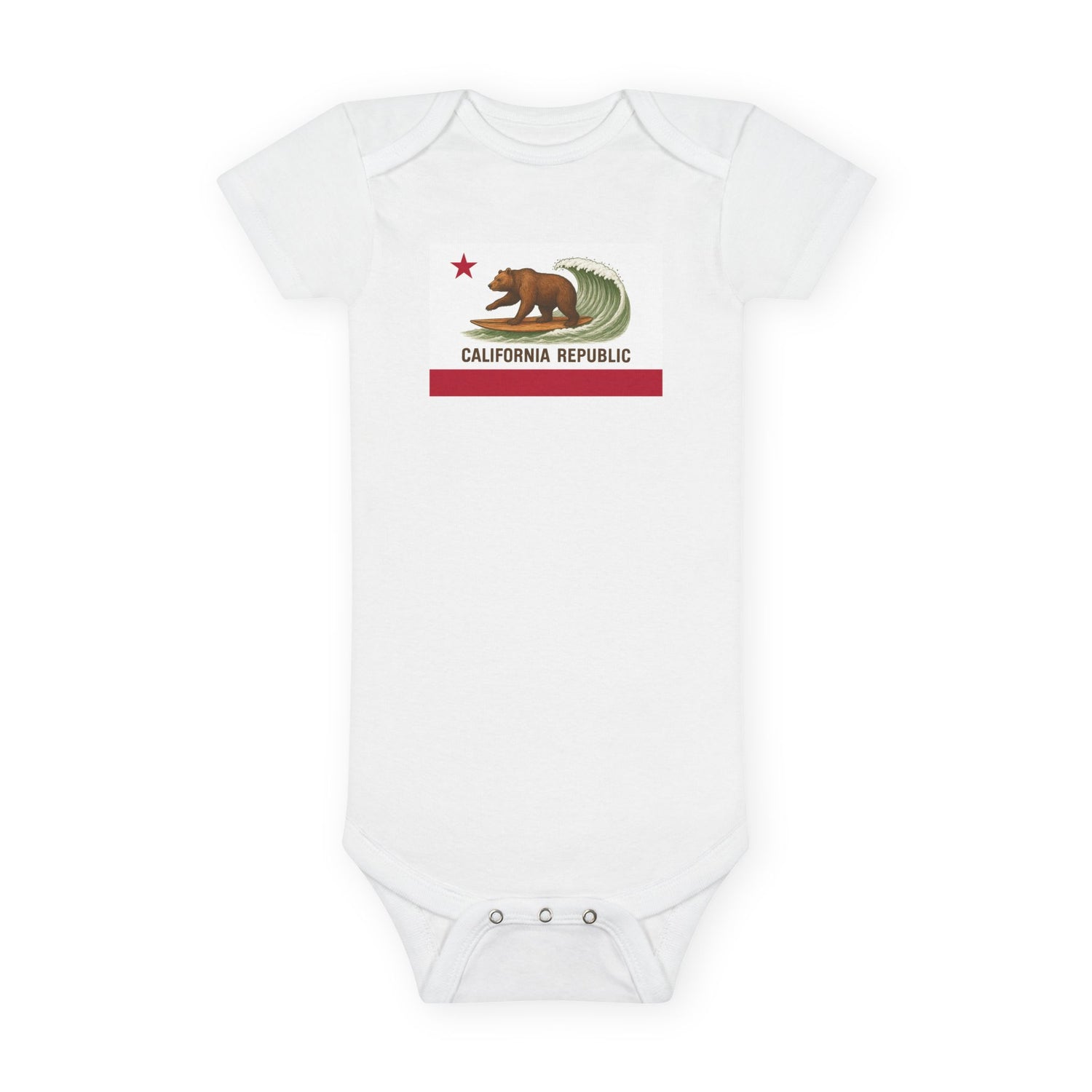 California Surfing Bear Flag - Baby Short Sleeve 100% Cotton Onesie