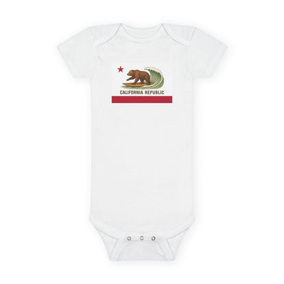 California Surfing Bear Flag - Baby Short Sleeve 100% Cotton Onesie