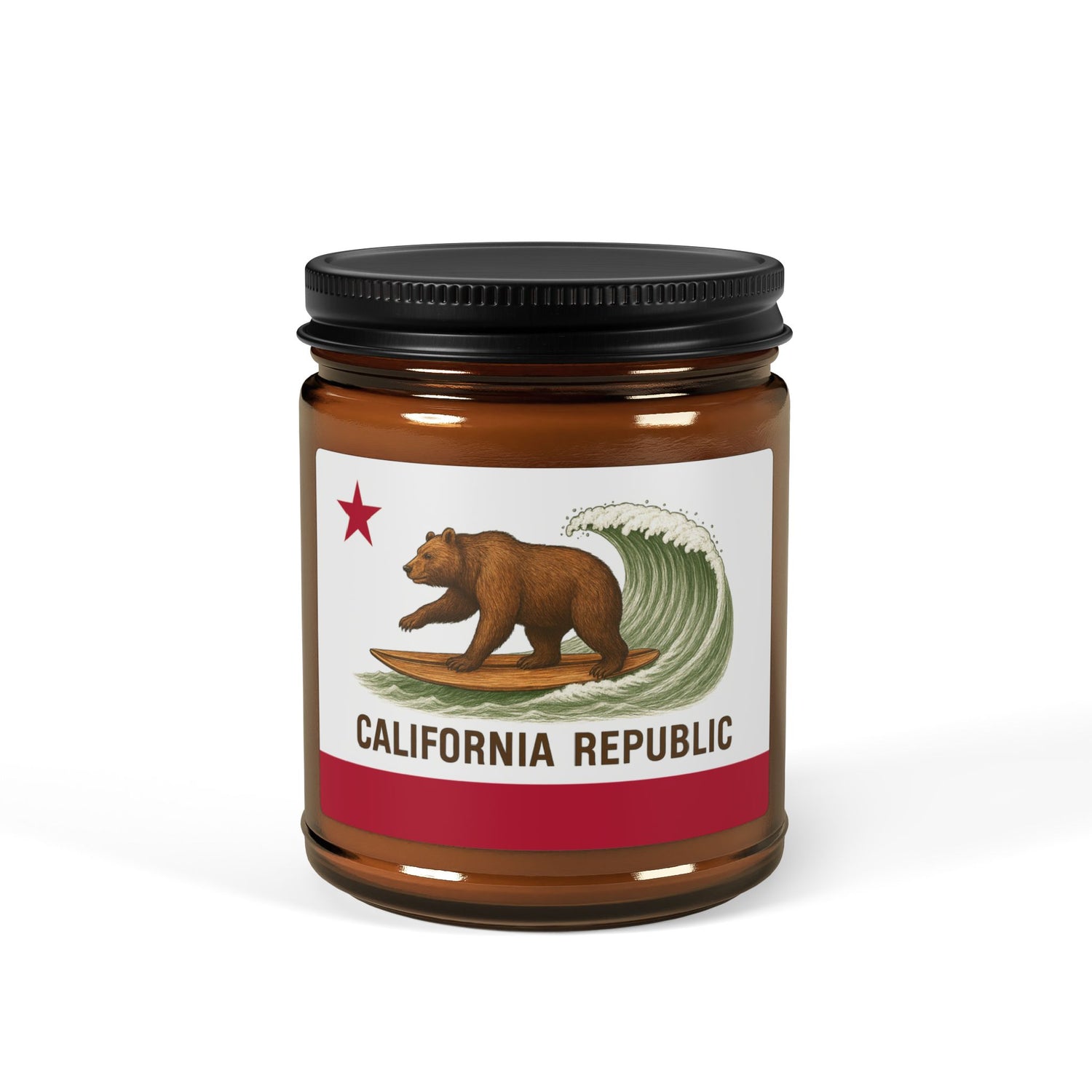 California Surfing Bear Flag - Scented Soy Candle