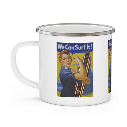 Rosie the Surfer Enamel Camping Mug (Small, 12oz)
