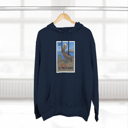 Pelican Lotería Unisex - Pull-Over Cotton Blend Fleece Hoodie (El Pelícano)