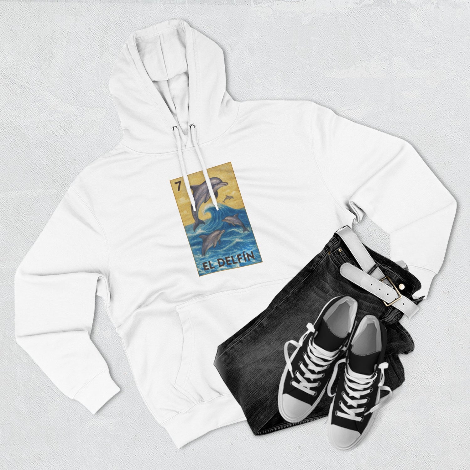 Dolphin Lotería Unisex - Pull-Over Cotton Blend Fleece Hoodie (El Delfín)