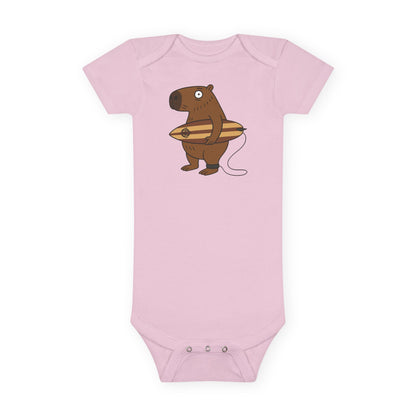 Capybara Surfer - Baby Short Sleeve 100% Cotton Onesie
