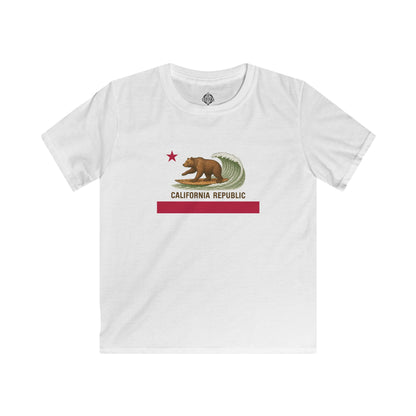 California Surfing Bear Flag Kids - Soft Style U.S. Cotton T-Shirt