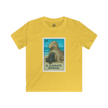 Elephant Seal Lotería Kids - Soft Style U.S. Cotton T-Shirt (El Elefante Marino)