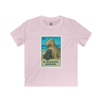 Elephant Seal Lotería Kids - Soft Style U.S. Cotton T-Shirt (El Elefante Marino)