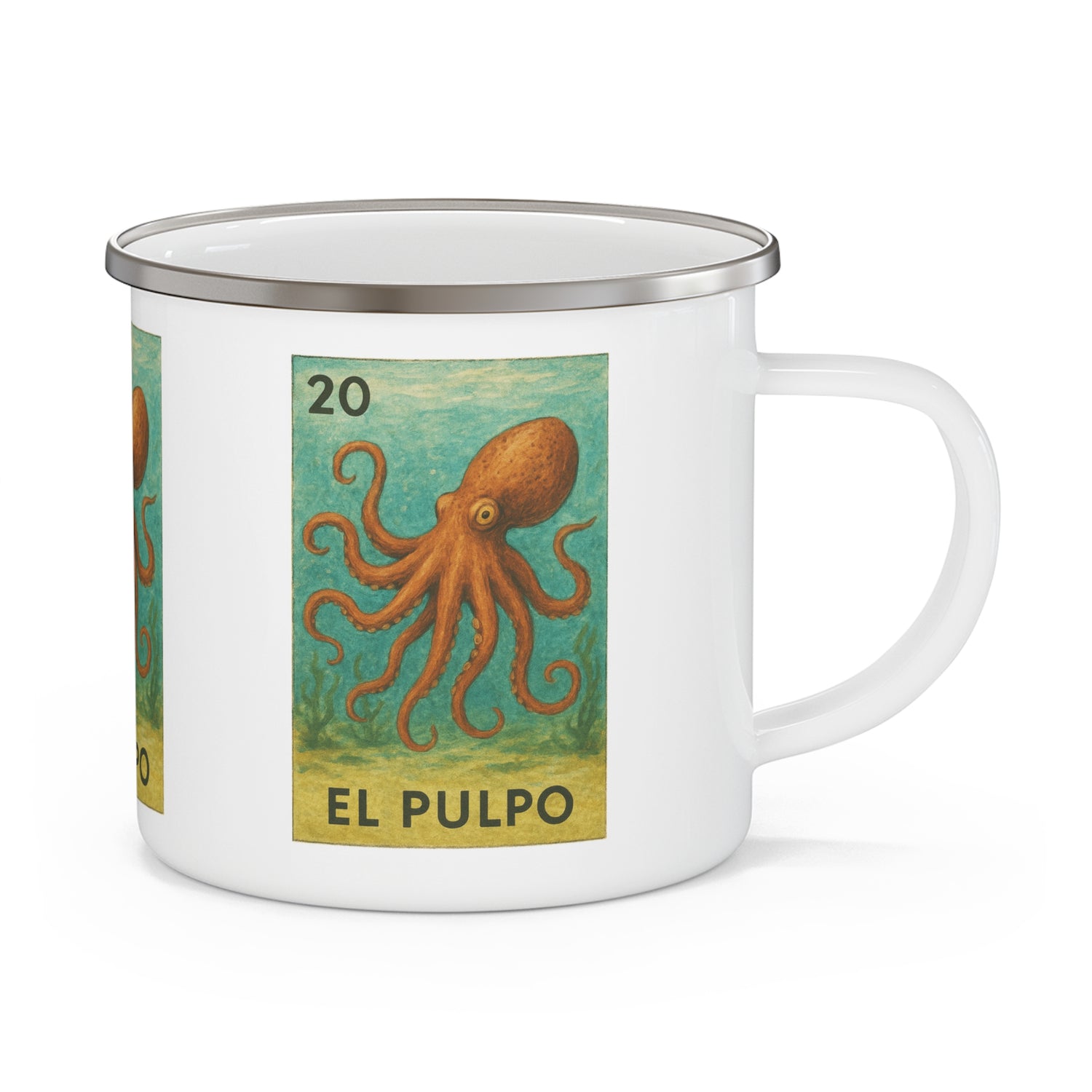 Octopus Lotería Enamel Camping Mug (El Pulpo) (12oz - small)