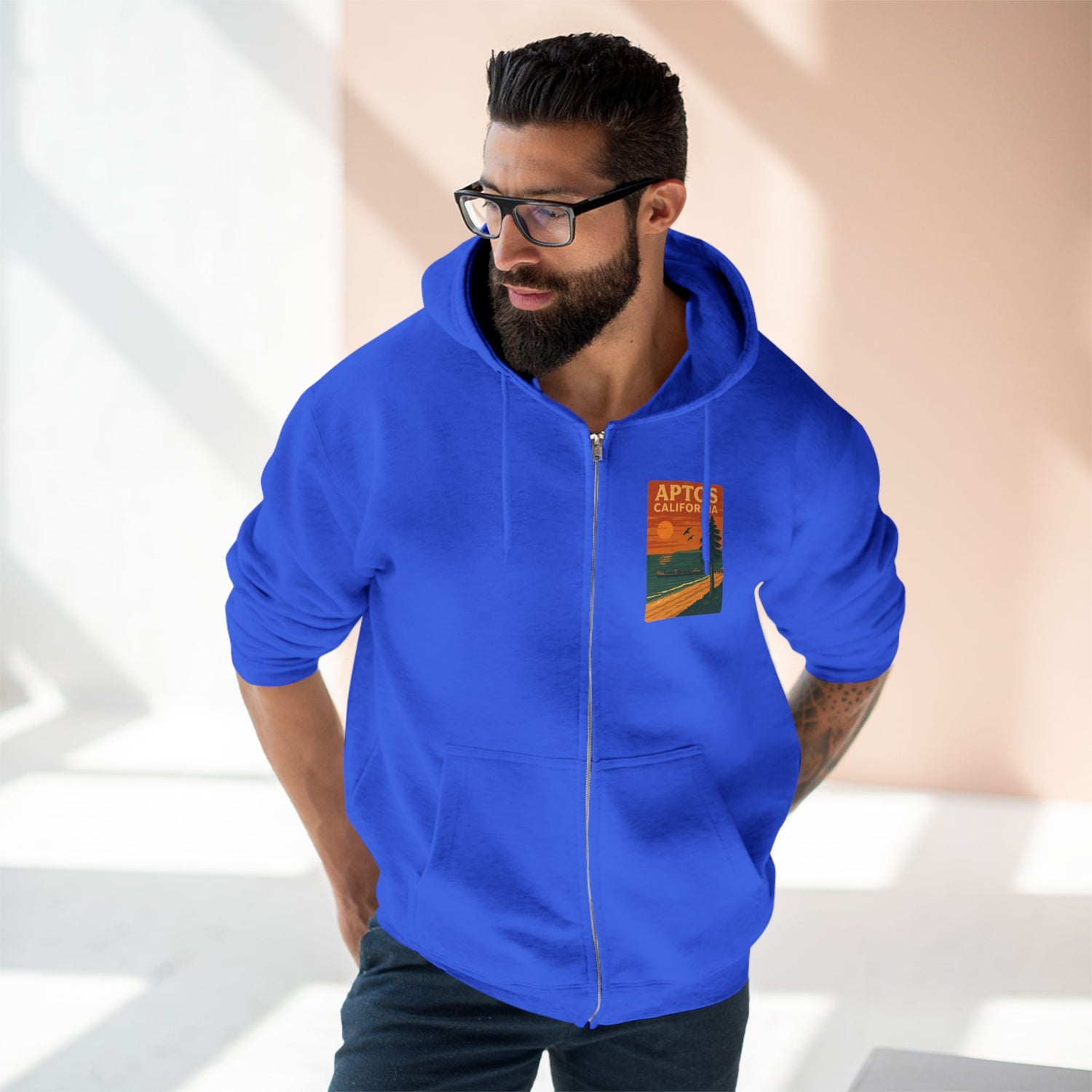 Aptos California Sunset Unisex - Zip Cotton Blend Fleece Hoodie